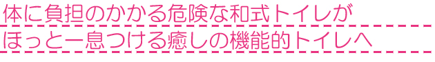 体に負担のかかる危険な和式トイレがほっと一息つける癒しの機能的トイレへ